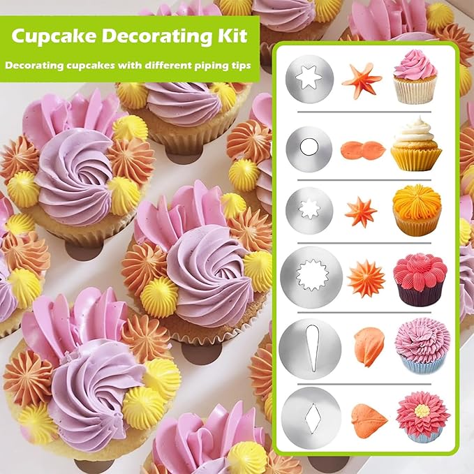 Professional Cake Decorating Syringe Set, Stainless Steel Frosting Piping Kit (6 Tips) – Complete Cupcake & Dessert Decorating Tools