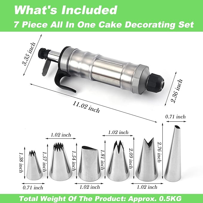 Professional Cake Decorating Syringe Set, Stainless Steel Frosting Piping Kit (6 Tips) – Complete Cupcake & Dessert Decorating Tools